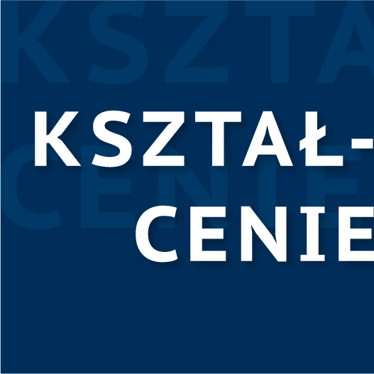 Grafika z niebieskim tłem, przy prawej krawędzi napis: Kształcenie