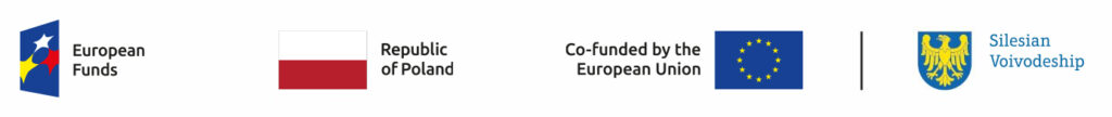 Belka z logotypami w wersji angielskiej - od lewej European Funds, Republic of Poland, Co-founded by the European Union, Silesian Voivodeship